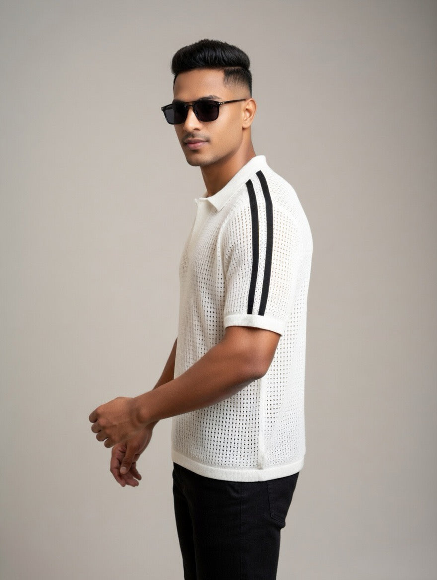 Mesh Knitted Oversized Polo
