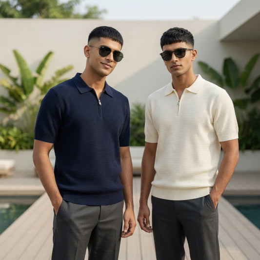 Ribbed Zip-Up Polo Shirt