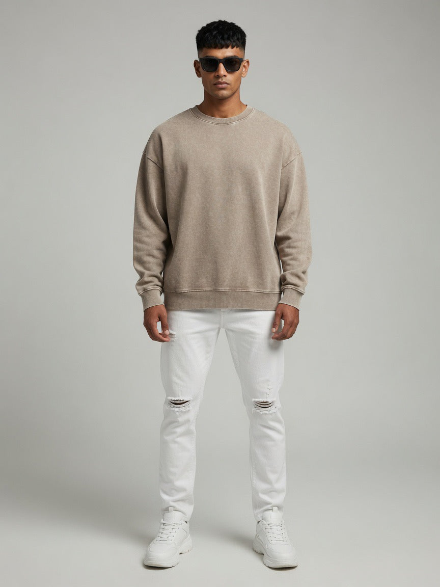 Oversized Washed Crewneck Sweatshirt