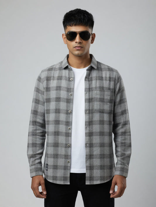 Grey & Black Checkered Button-Up Shirt