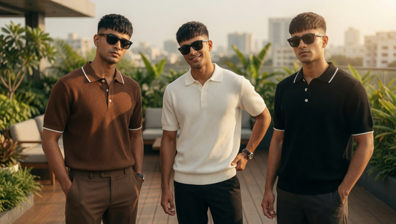 Ribbed Polo Shirt with White Contrast Trim