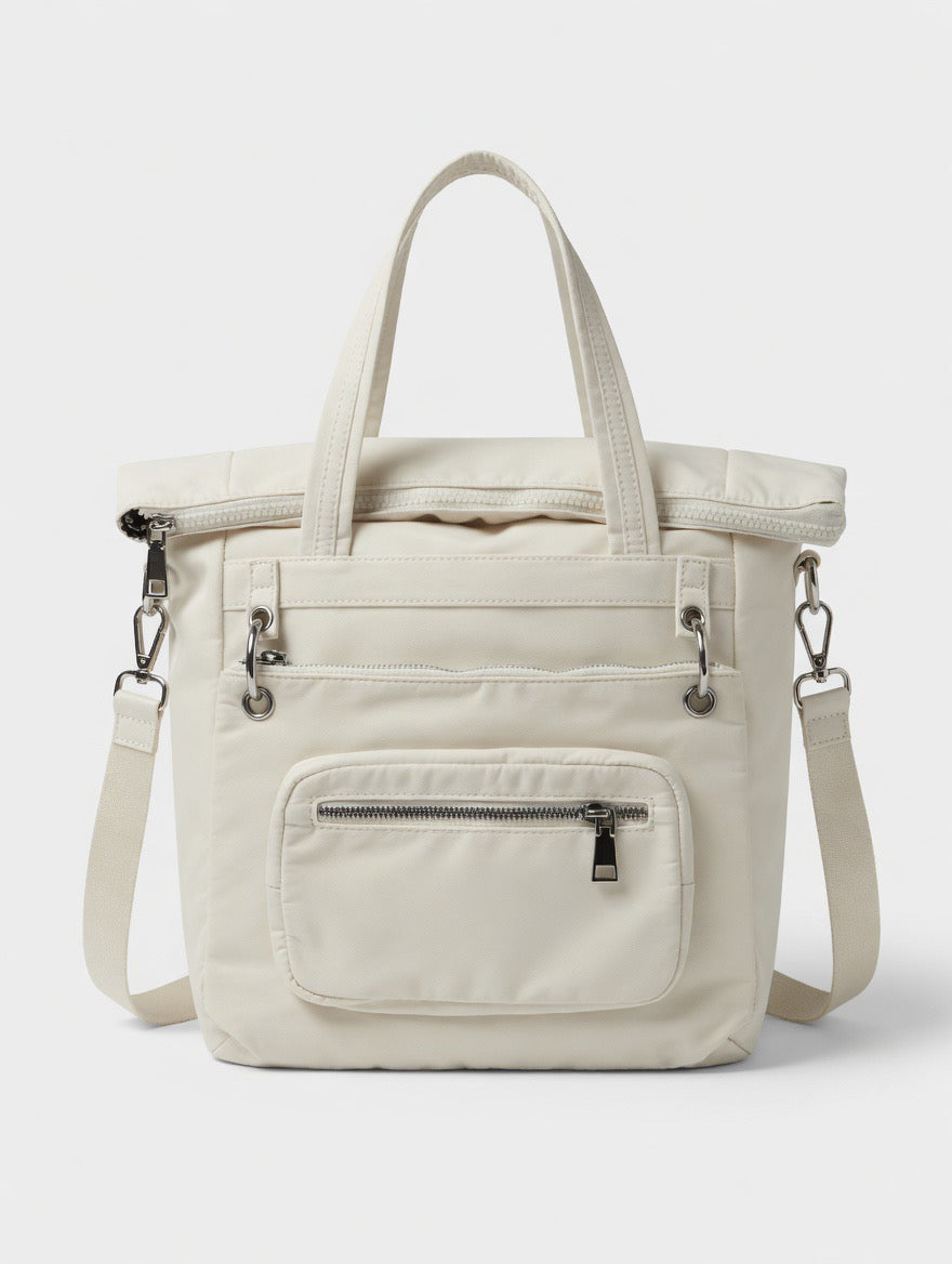 Multi-Functional Nylon Bag – Convertible Tote Backpack with Green Pocket