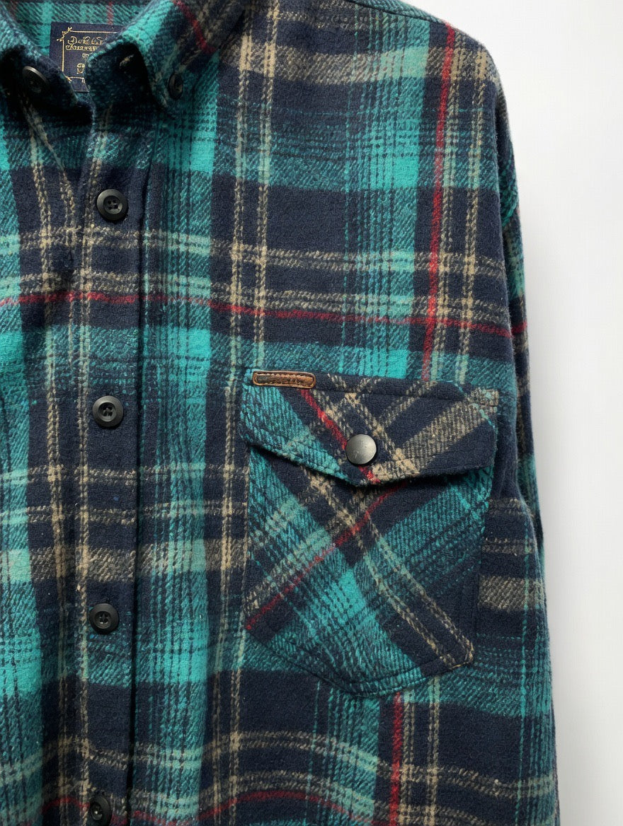 Men’s Teal Plaid Flannel Shirt | Premium Oversized Long Sleeve Button-Down Shirt
