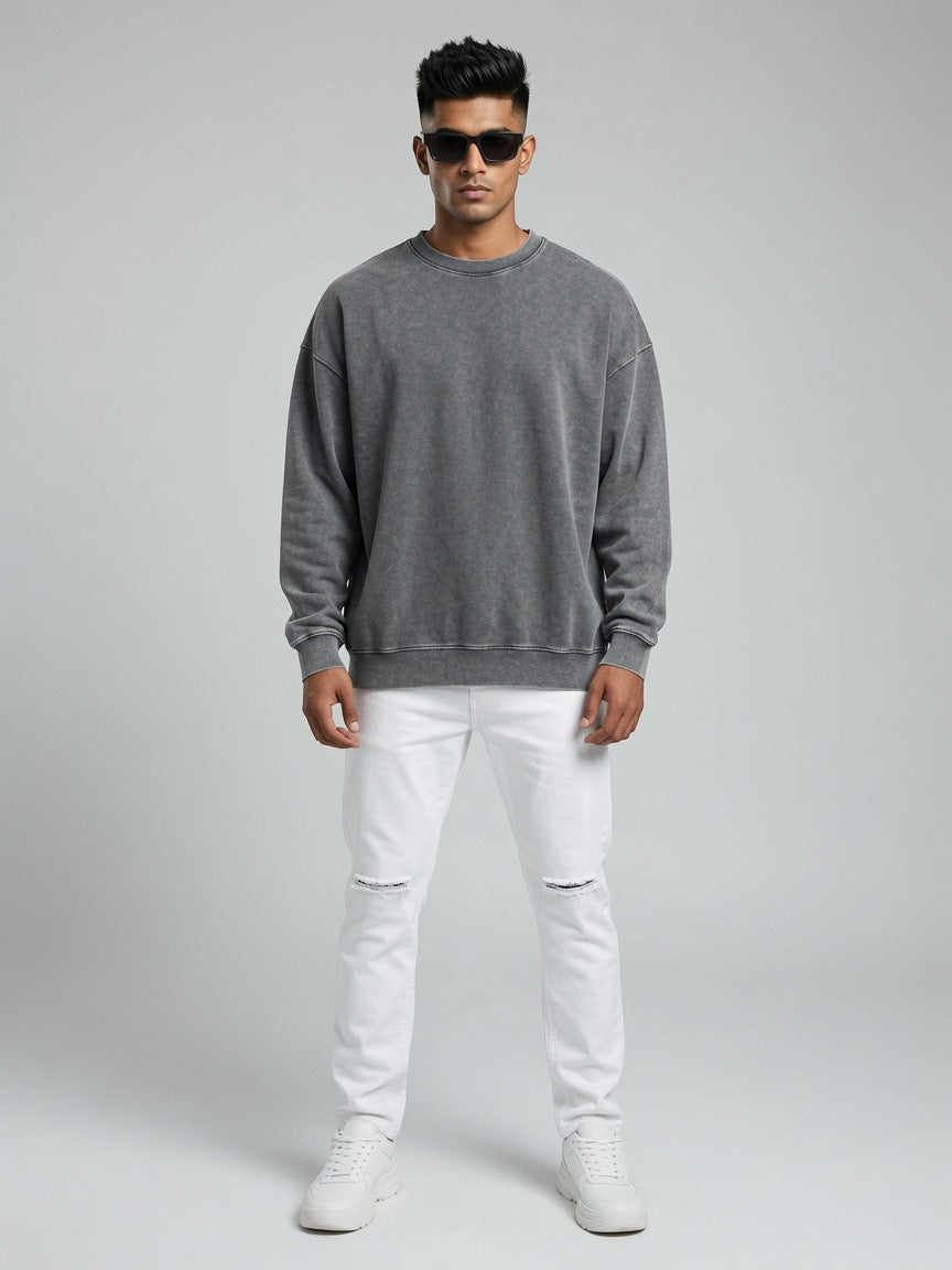 Oversized Washed Crewneck Sweatshirt