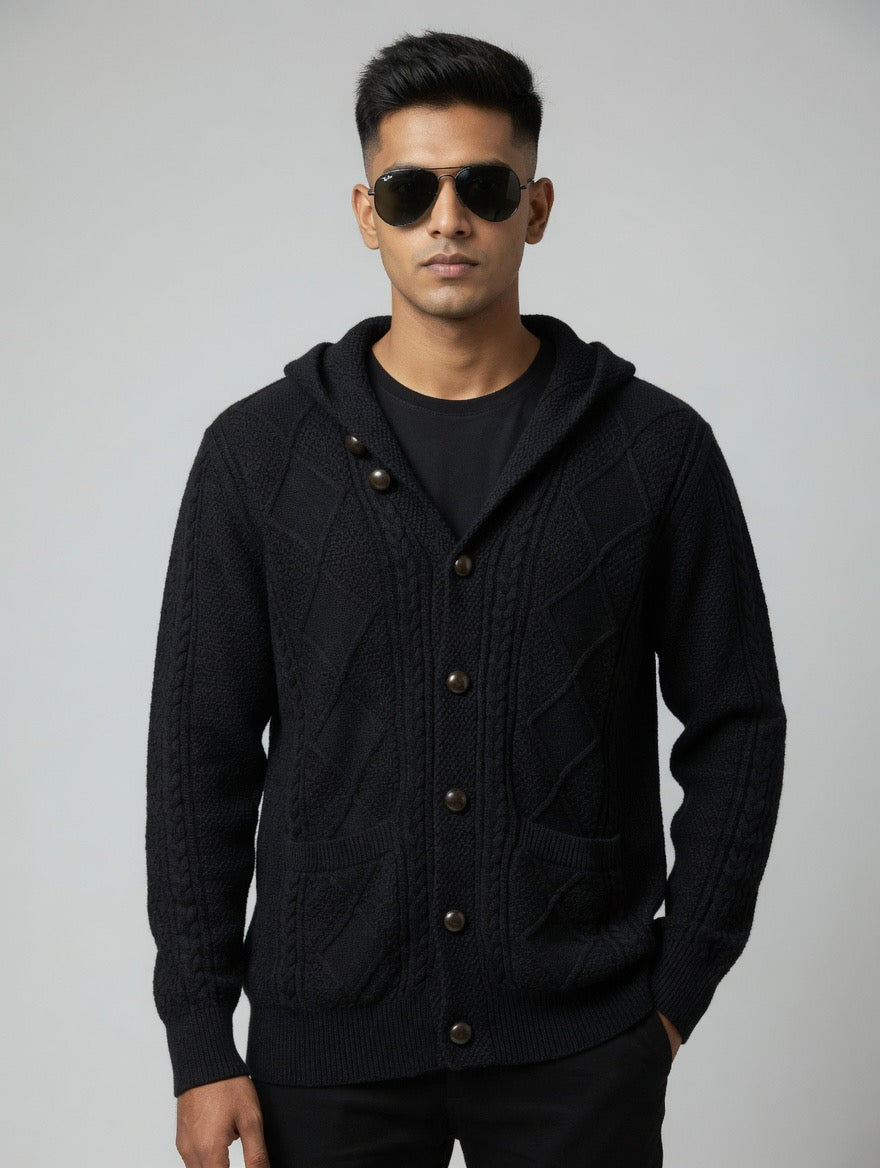 Cable-Knit Cardigan – Diamond Pattern