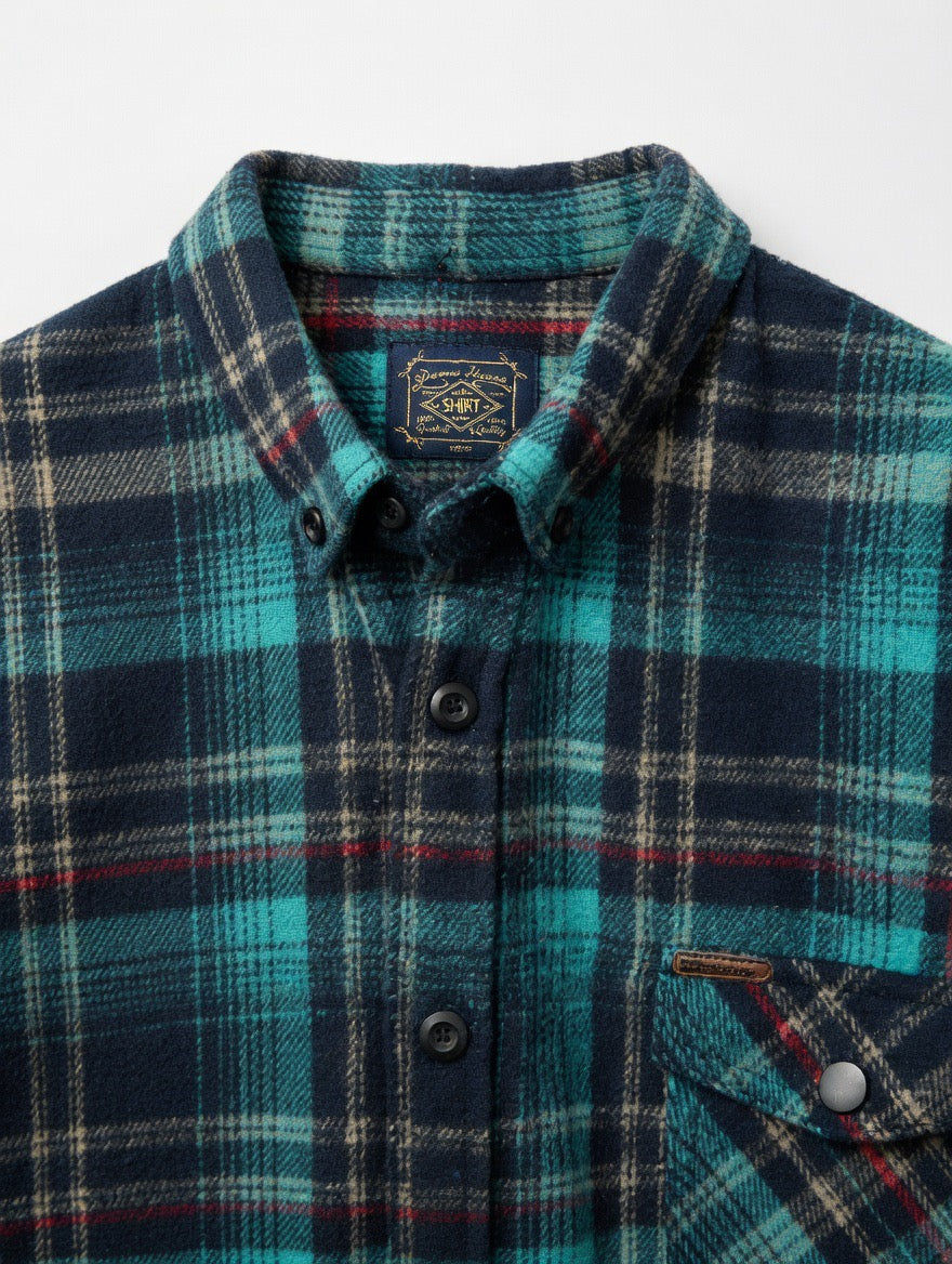 Men’s Teal Plaid Flannel Shirt | Premium Oversized Long Sleeve Button-Down Shirt
