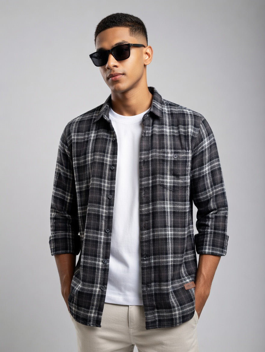 Premium Black Plaid Flannel Shirt