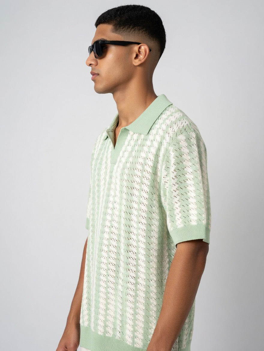 Mesh-Knit Polo Shirt