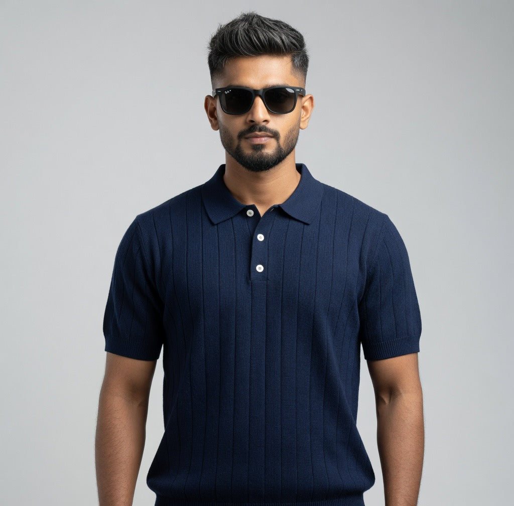 Ribbed Polo with Pleated Shoulders