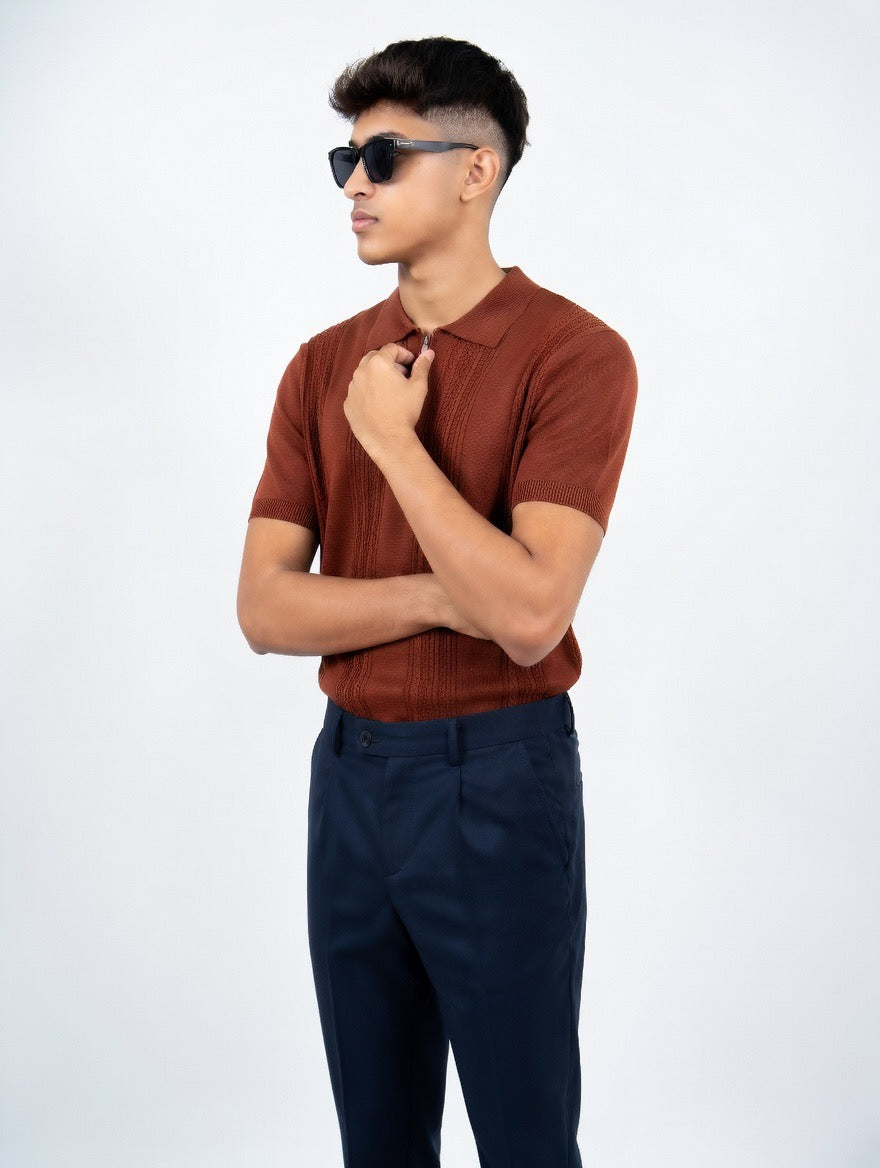 Cable Knit Polo Shirt