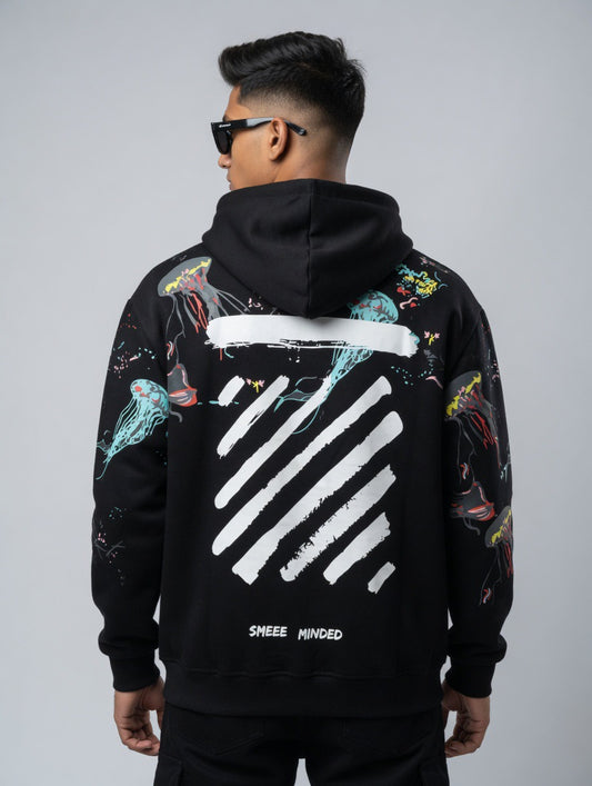 Black Jellyfish Graphic Oversized Hoodie