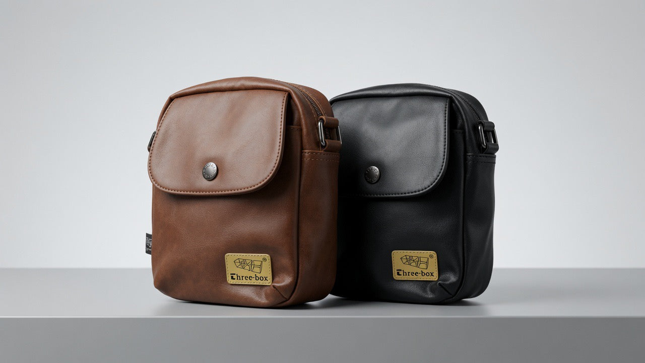 Three-Box Premium Crossbody Bag - Brown (Flap Zip Style)