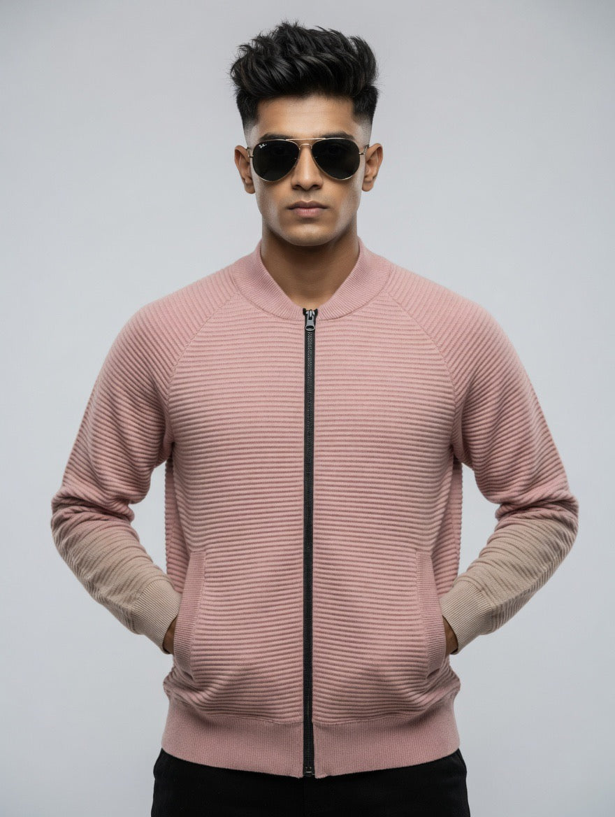 Ribbed Zip-Up Bomber Sweater