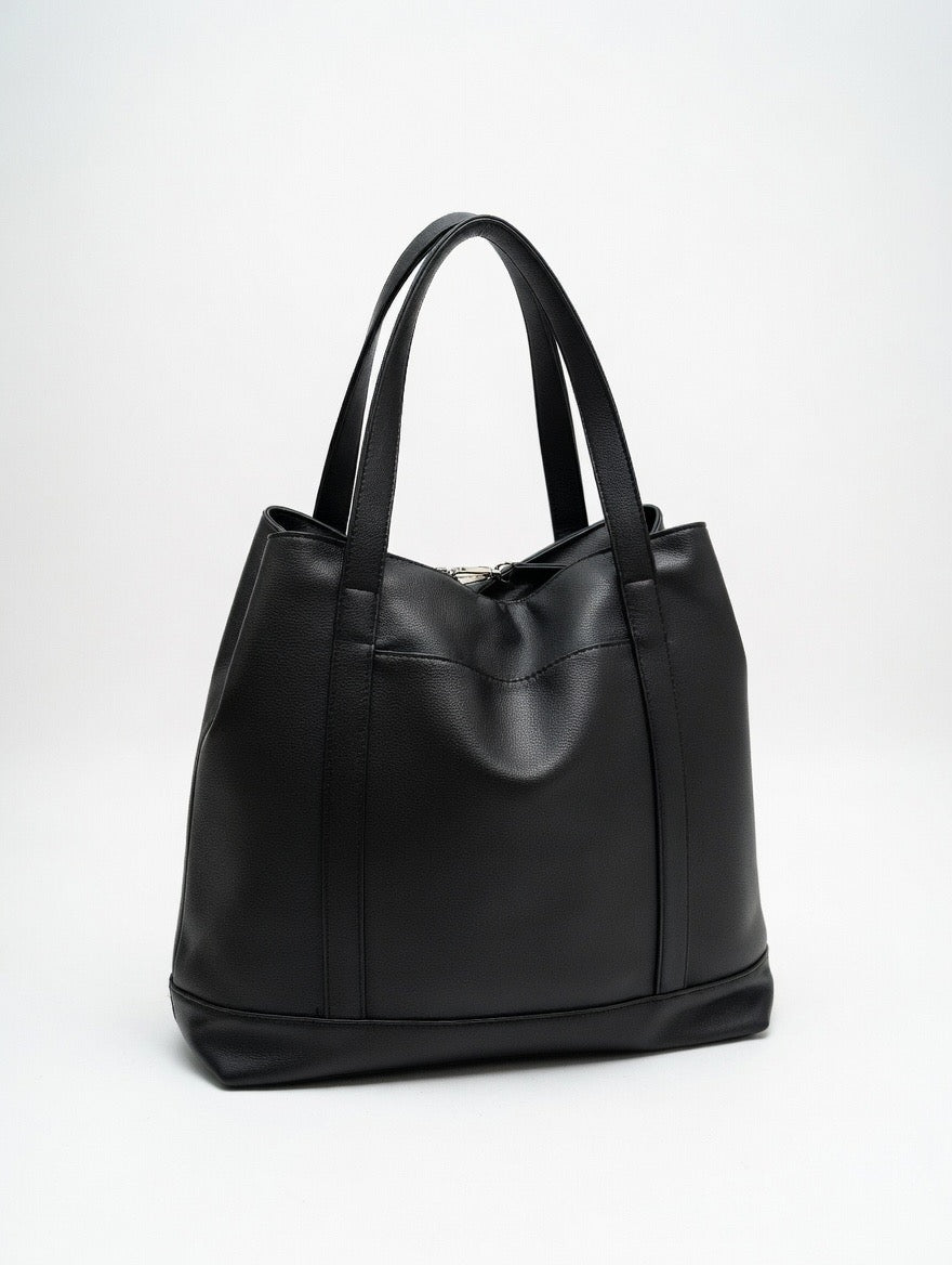 Black Faux Leather Tote Bag