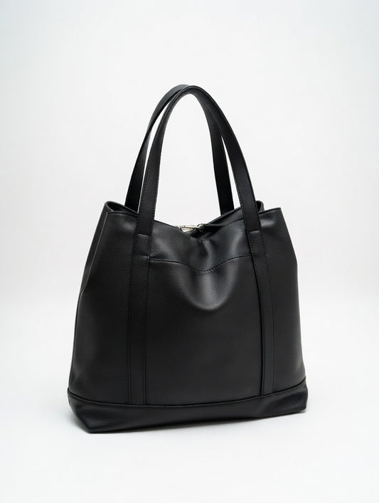 Black Faux Leather Tote Bag