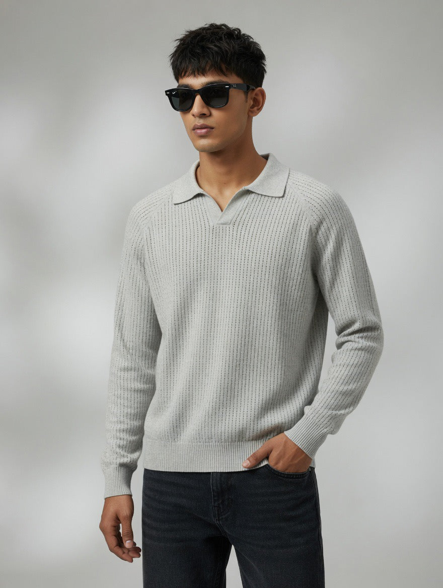 Open-Knit Polo Sweater