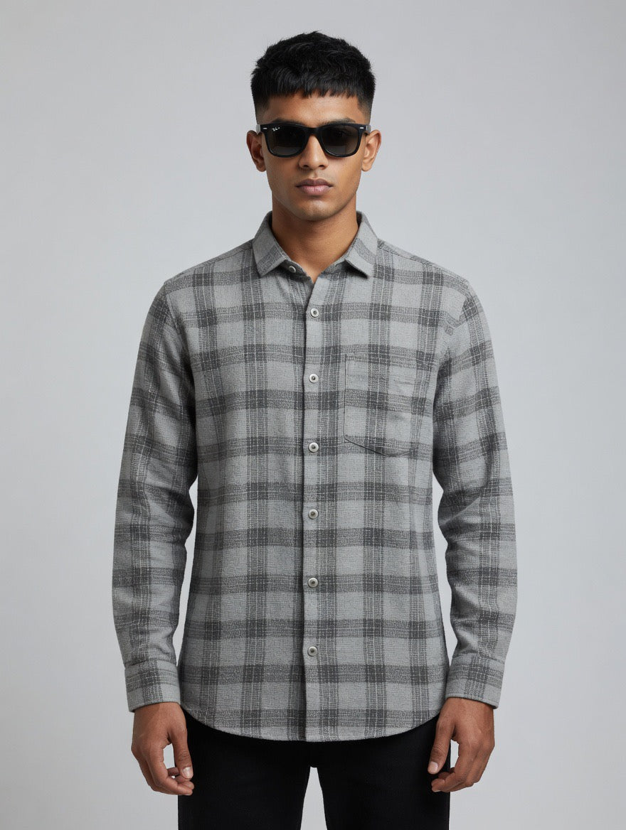 Grey & Black Checkered Button-Up Shirt