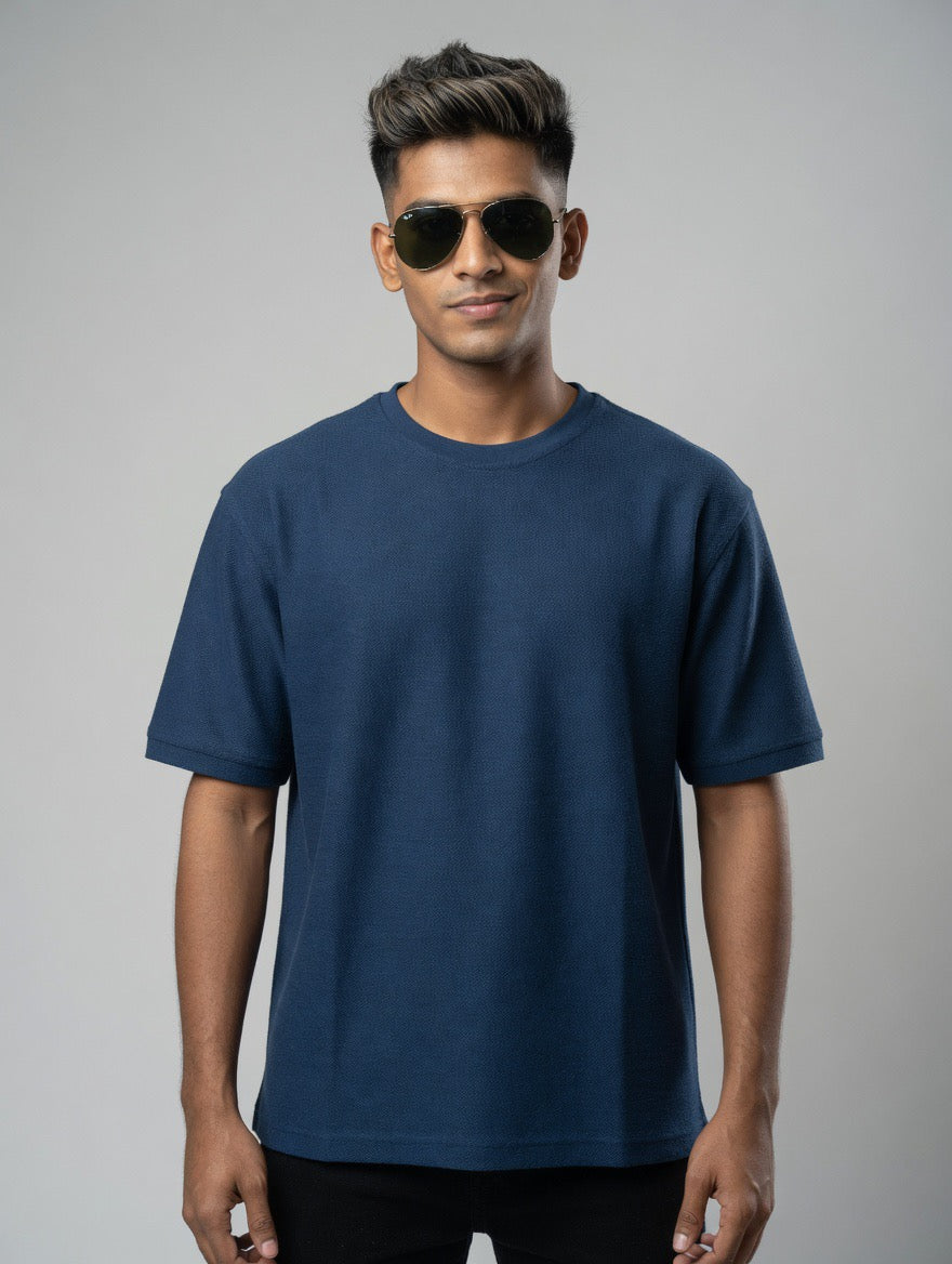 Knitted Honeycomb Round Neck T-Shirt
