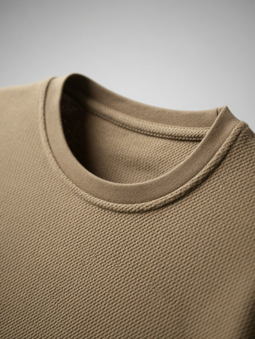 Knitted Honeycomb Round Neck T-Shirt