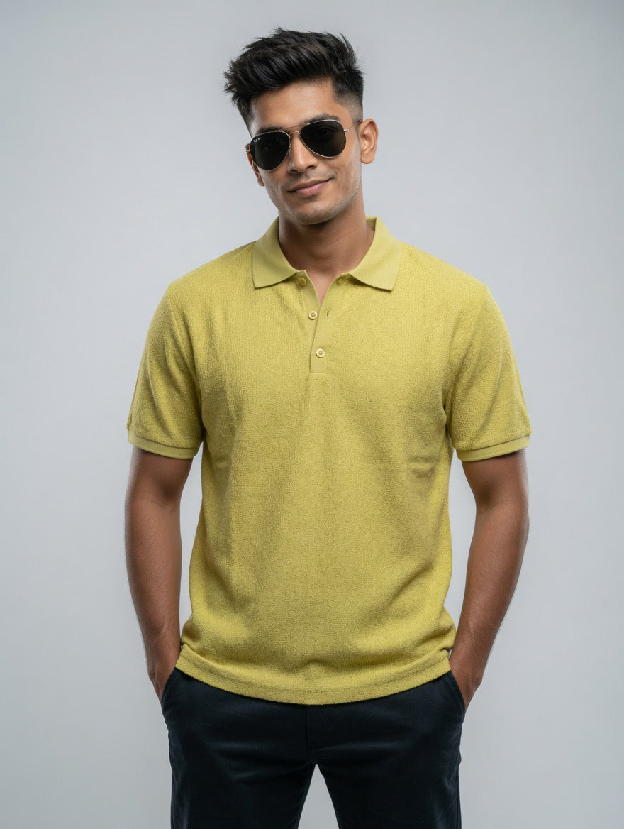 Textured Ribbed Pure Cotton Polo Shirt
