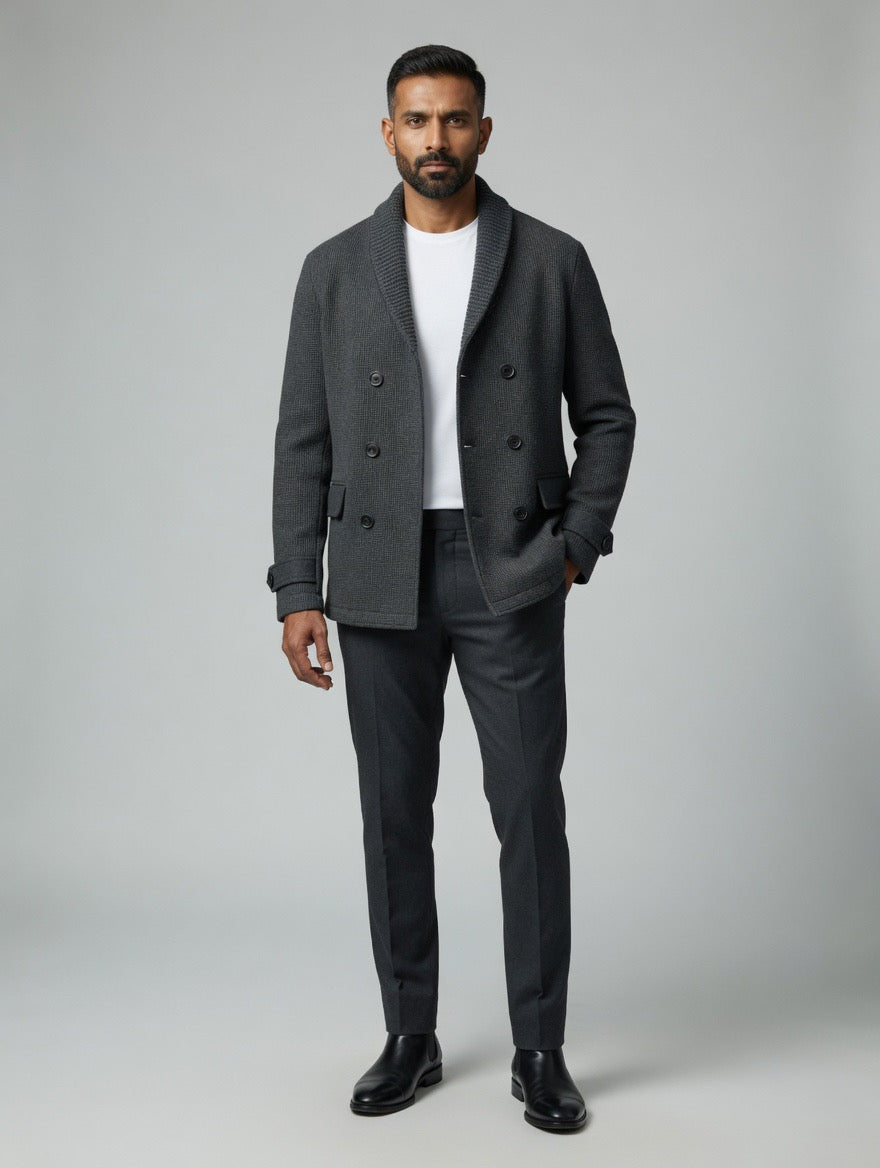 Double-Breasted Shawl Collar Knit Coat