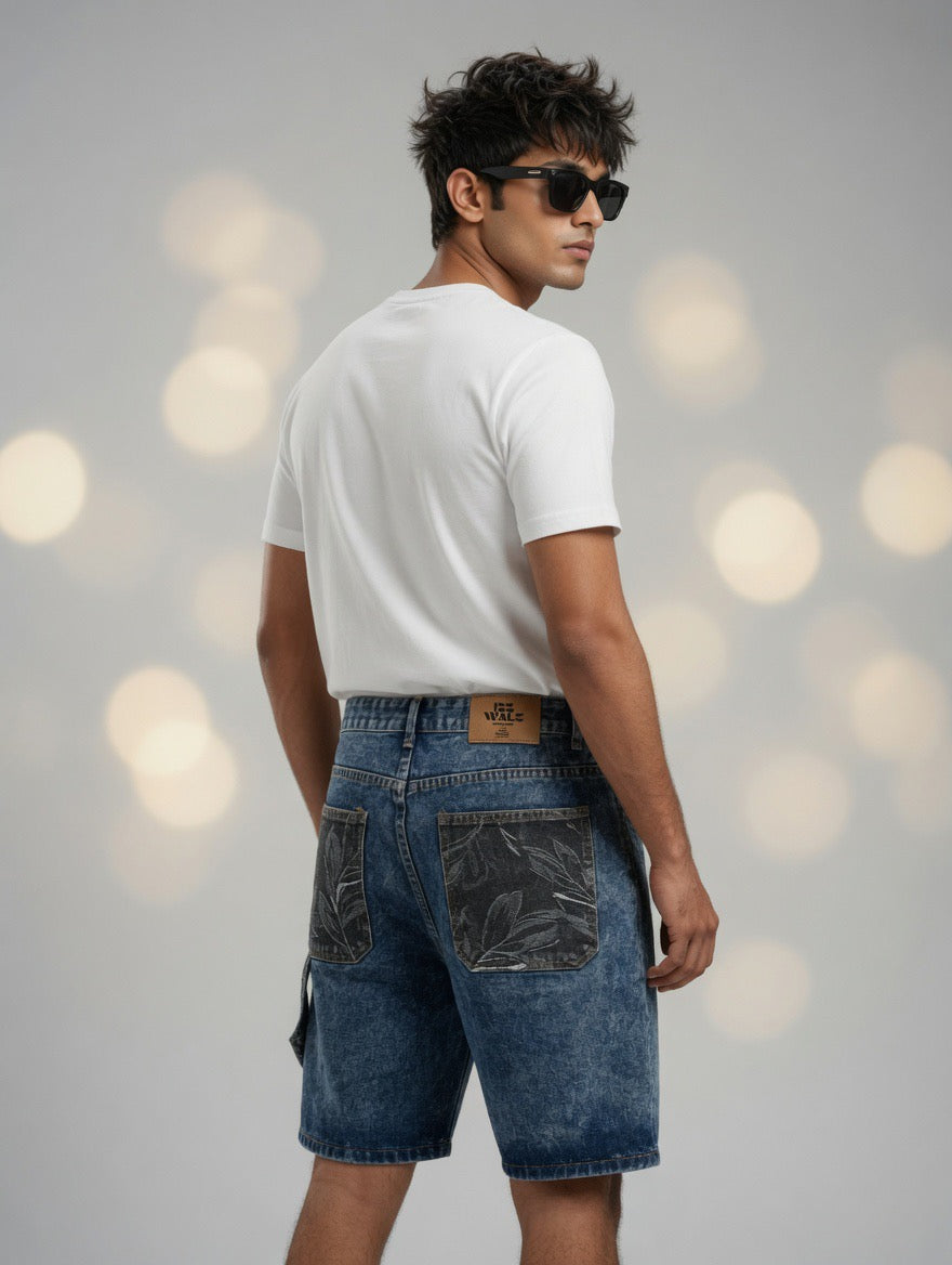 Floral Patch Denim Shorts — Blue Wash