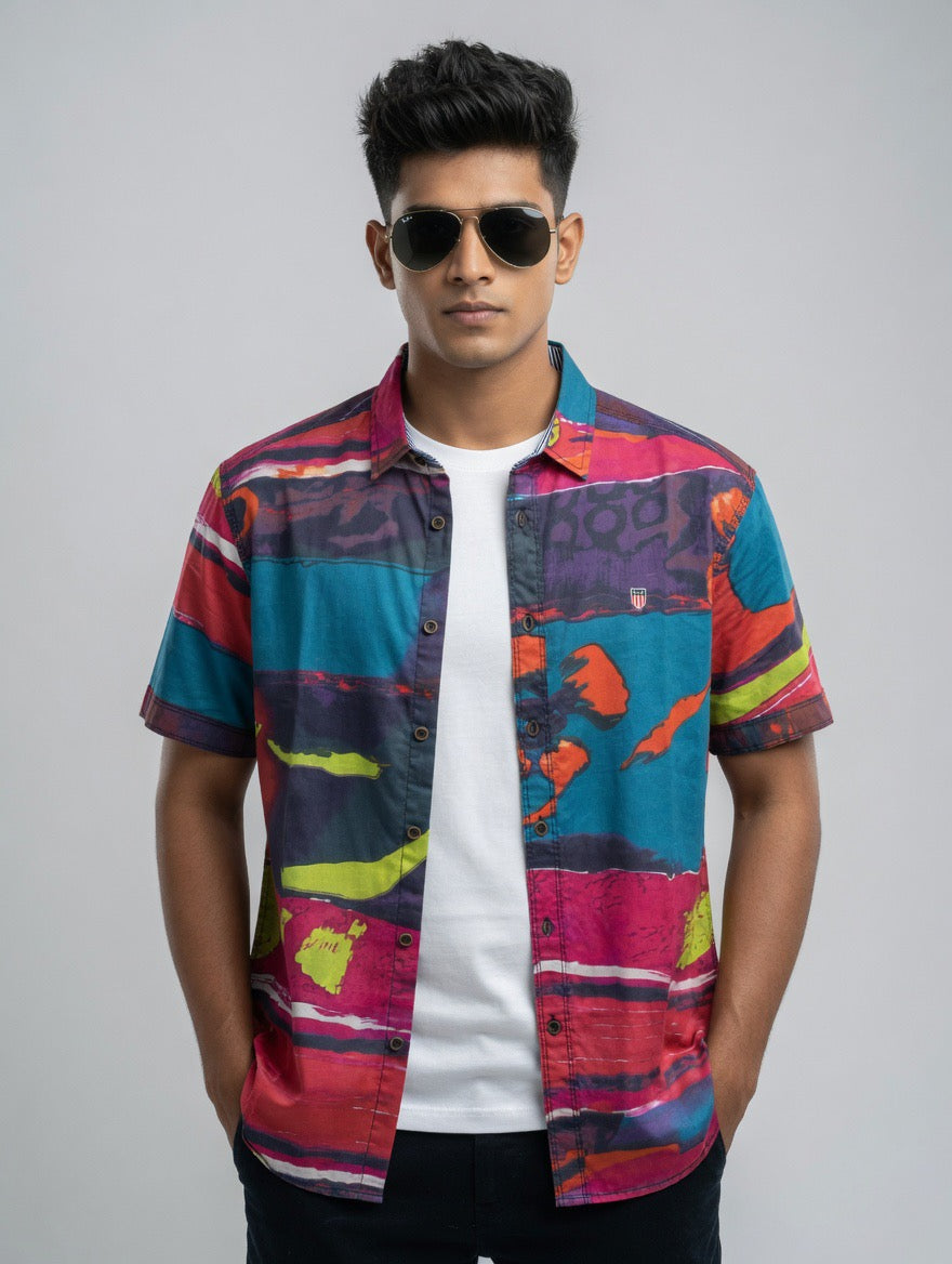 Vibrant Abstract Print Short-Sleeve Shirt