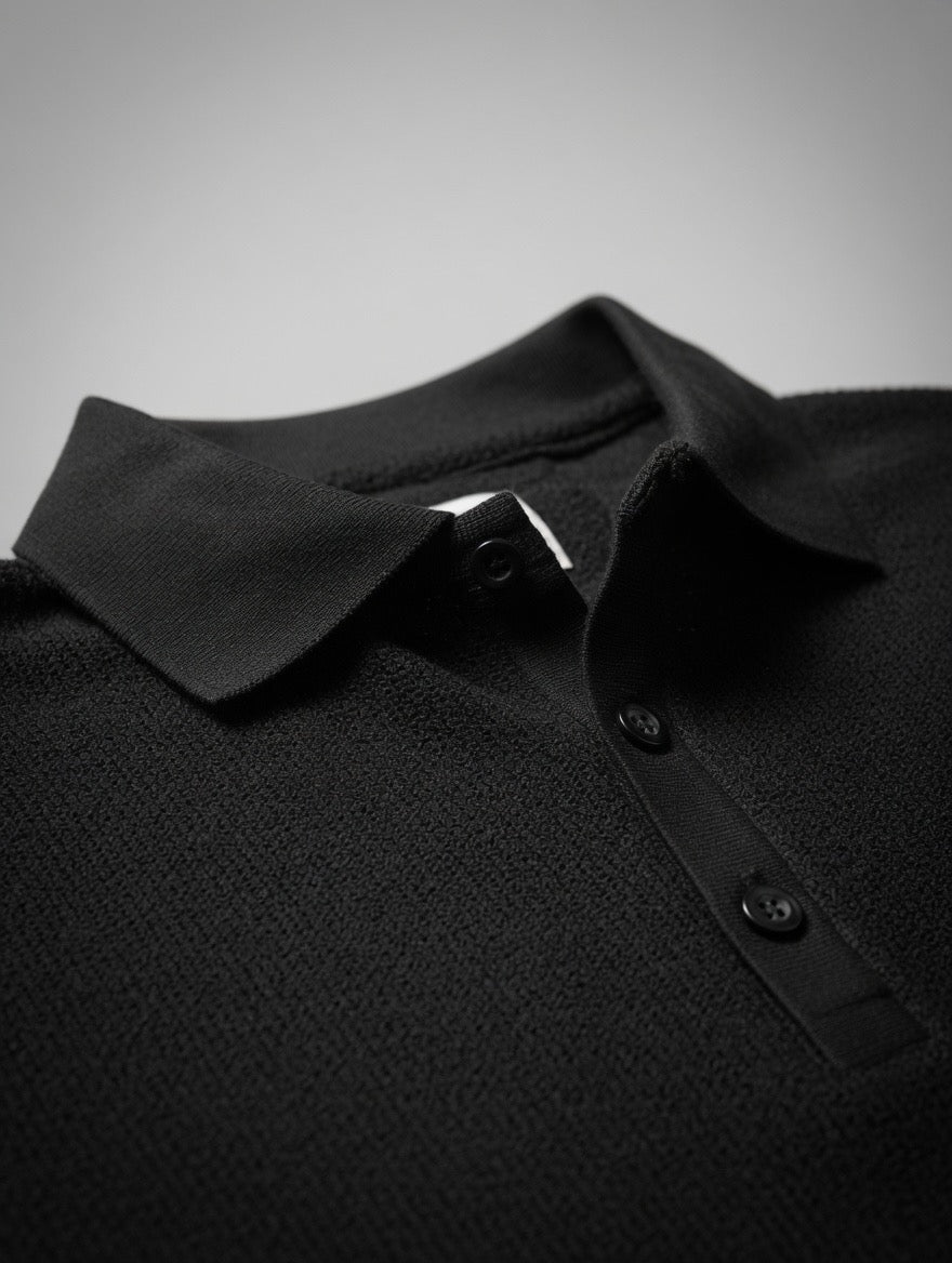 Textured Ribbed Pure Cotton Polo Shirt
