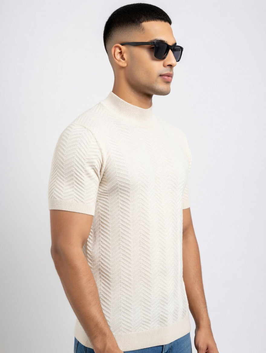 Herringbone Knit T Shirt (Slightly Higher Collar)