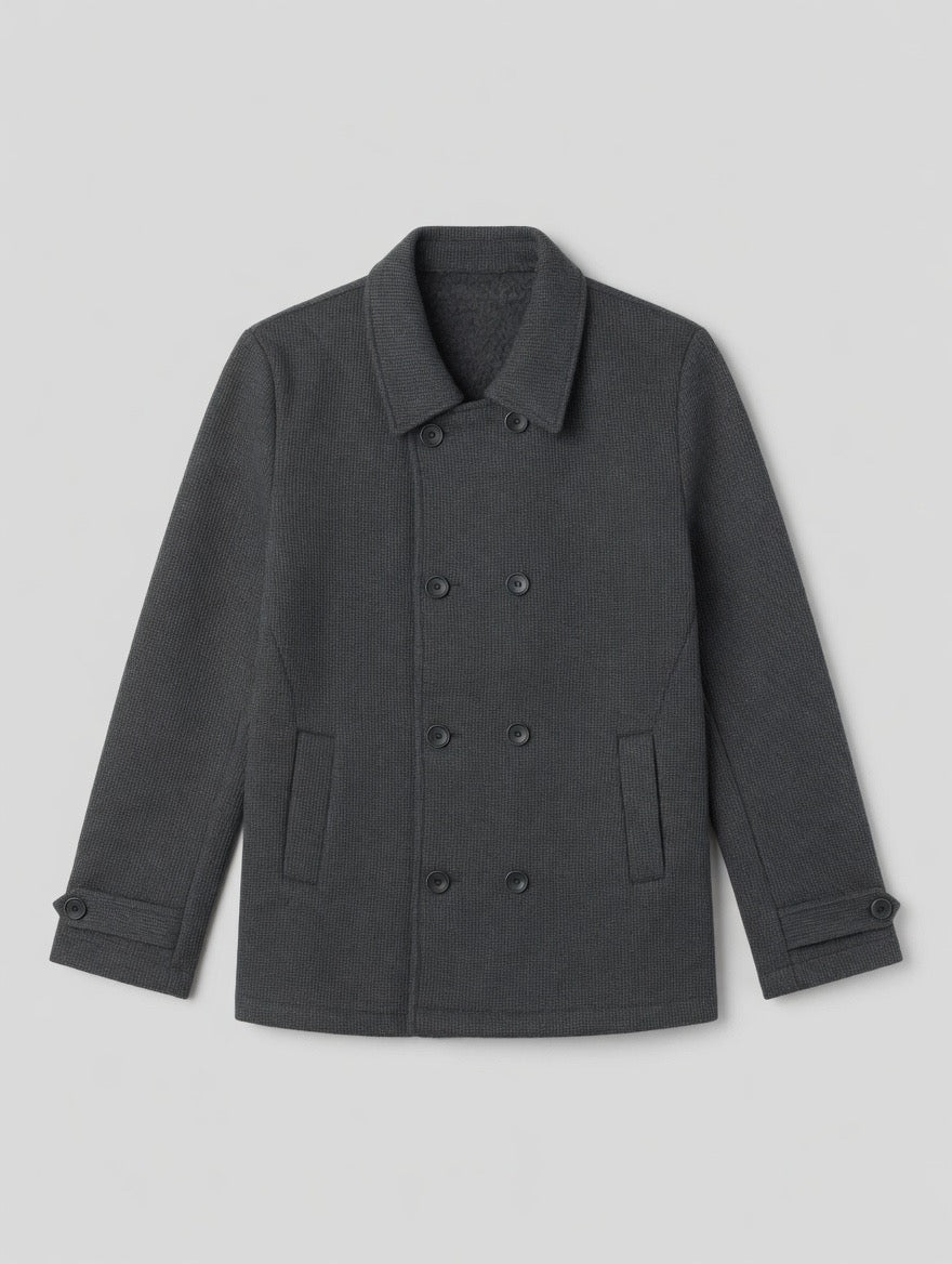 Gray Textured Double-Breasted Jacket