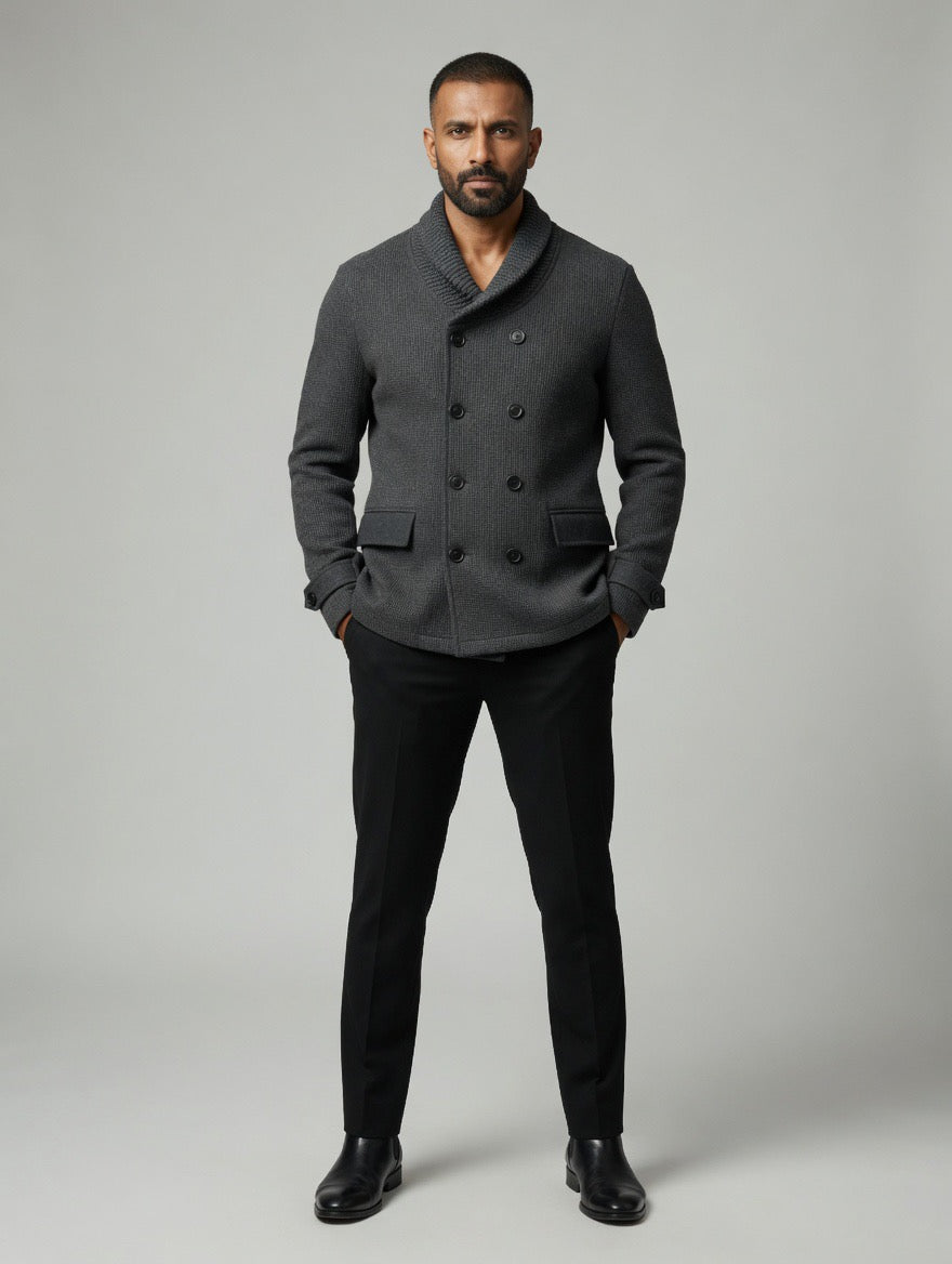 Double-Breasted Shawl Collar Knit Coat