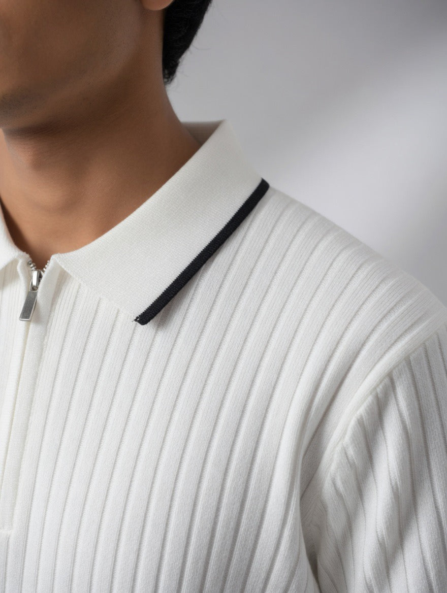 Ribbed Zip Polo Shirt