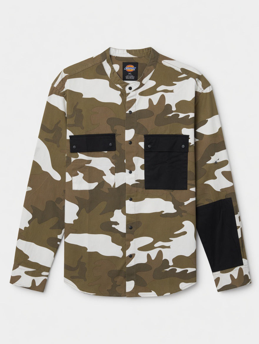 Olive Green Camouflage Chinese Collar Shirt