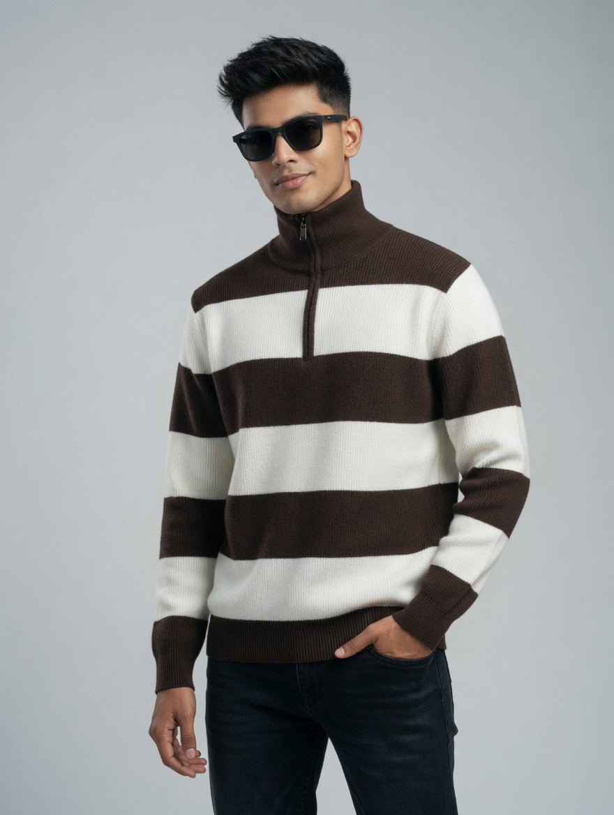 Striped Quarter-Zip Sweater