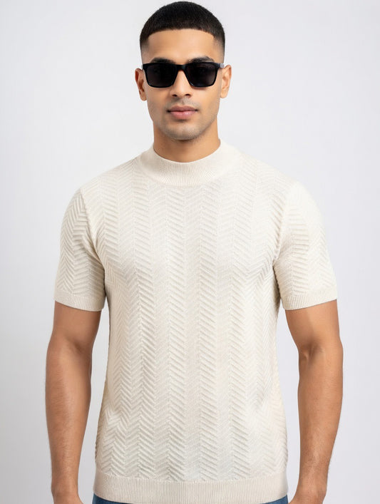 Herringbone Knit T Shirt (Slightly Higher Collar)