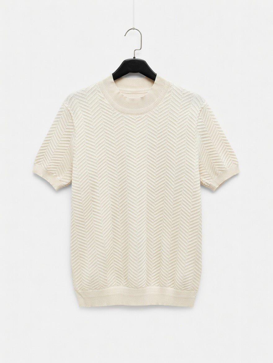 Herringbone Knit T Shirt (Slightly Higher Collar)