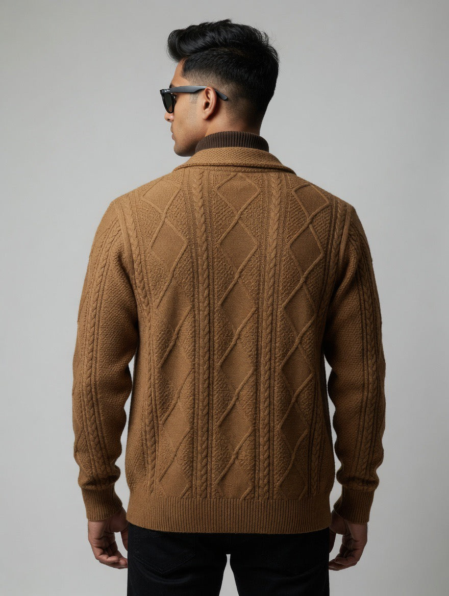 Cable-Knit Cardigan – Diamond Pattern
