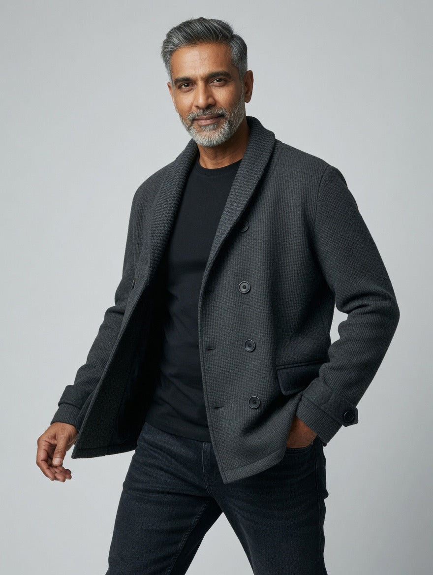 Double-Breasted Shawl Collar Knit Coat