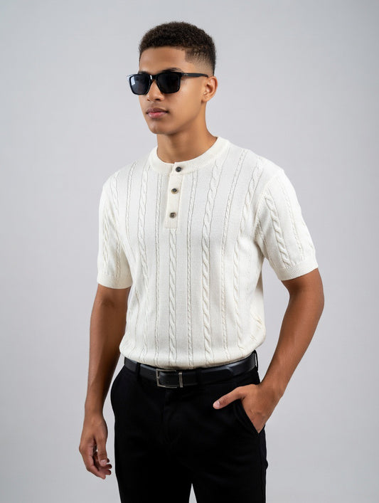 Cable Knit Henley T-Shirt