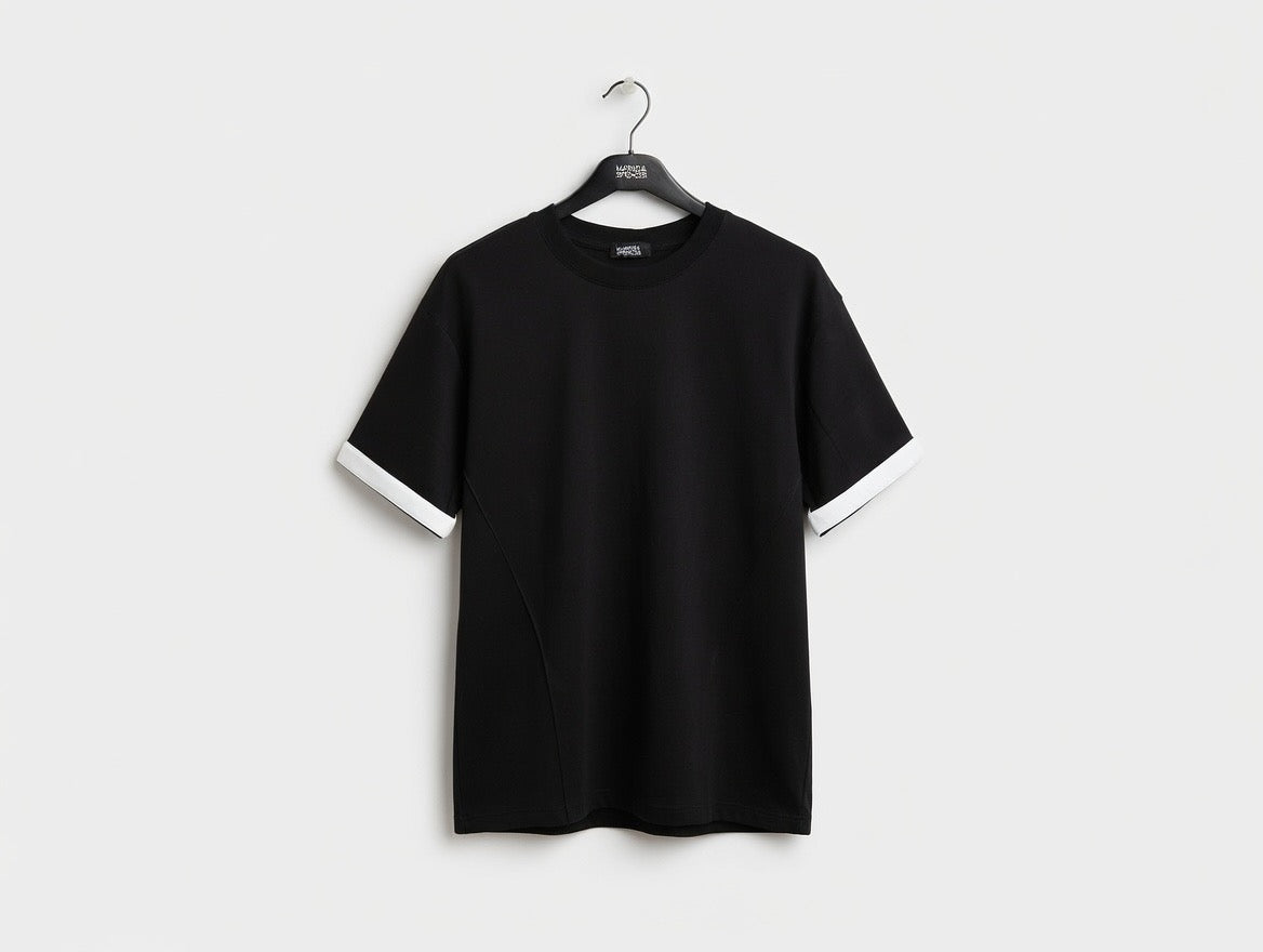 Oversized Contrast Cuff Crew Neck T-Shirt