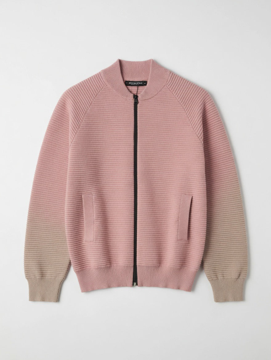 Ribbed Zip-Up Bomber Sweater
