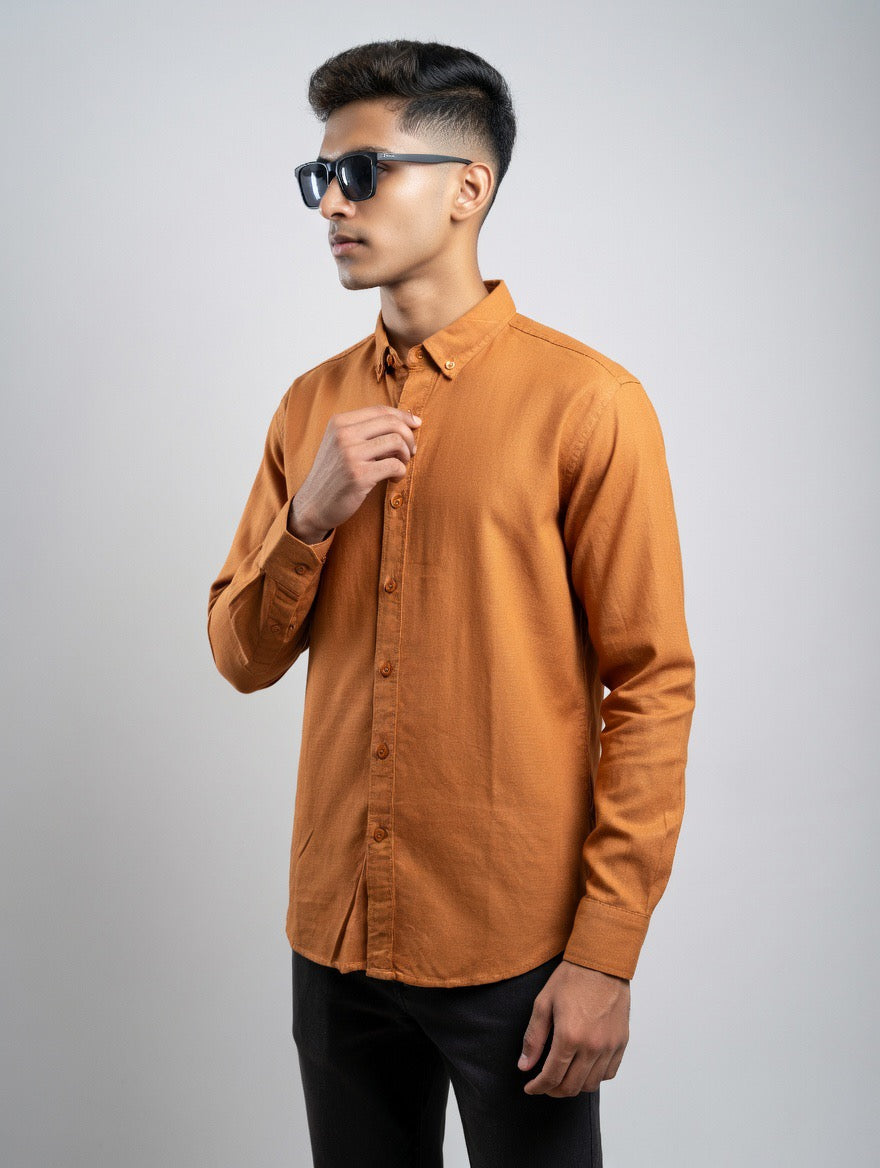 Linen Button-Down Shirt – Terracotta