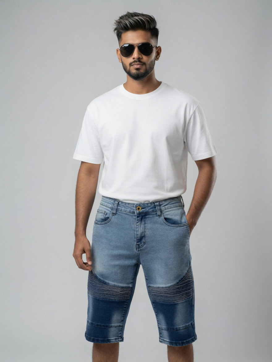 Two-Tone Acid Wash Biker Shorts