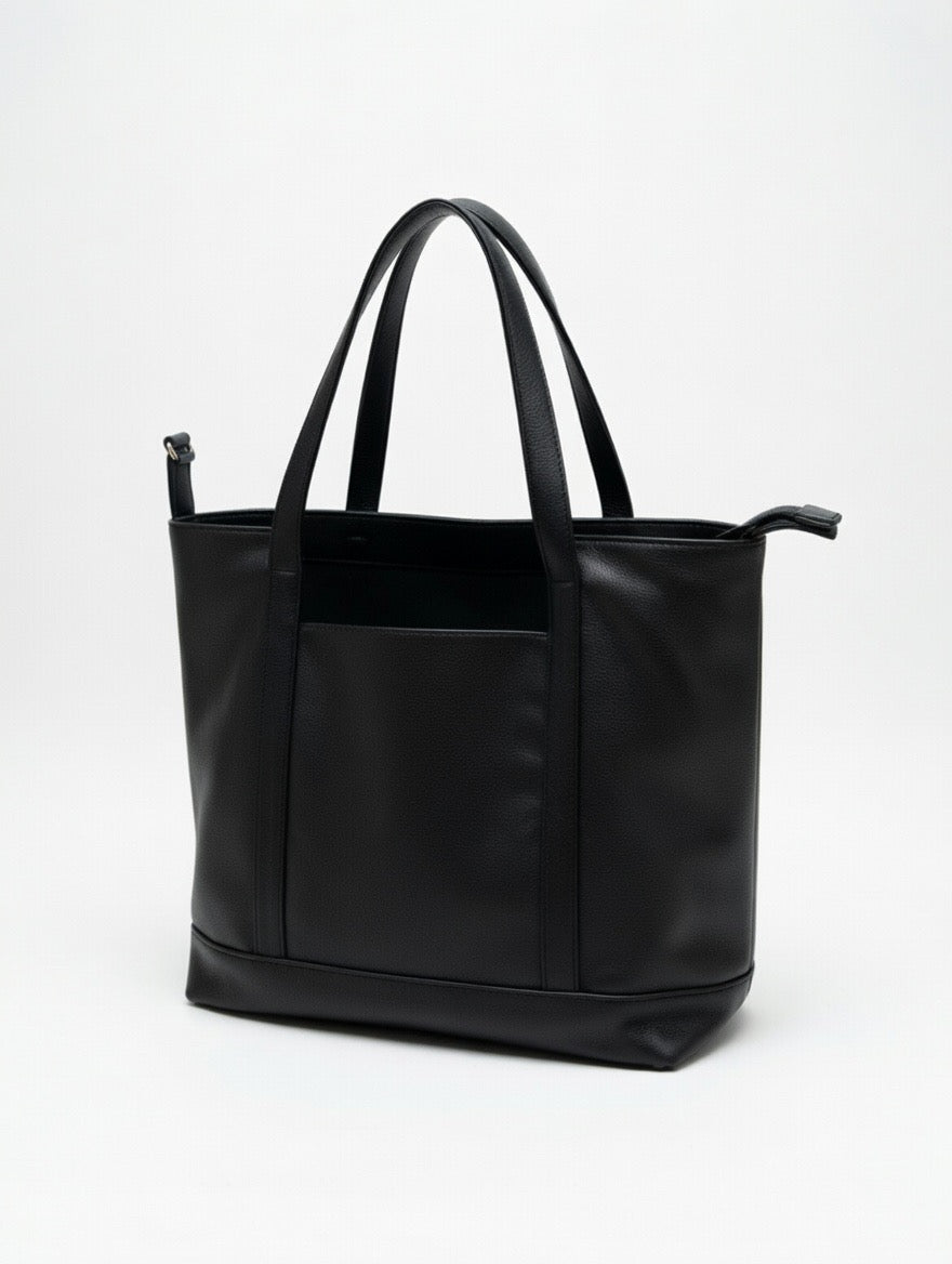 Black Faux Leather Tote Bag