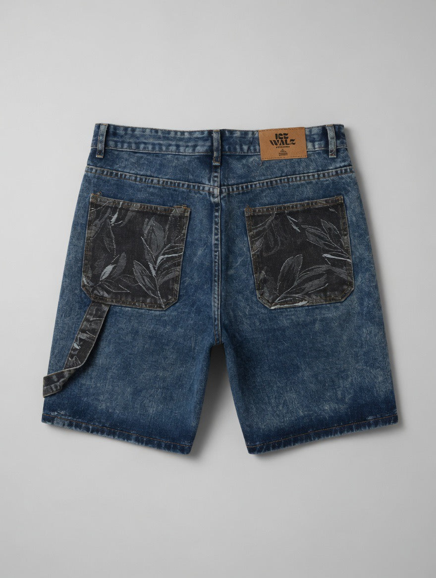 Floral Patch Denim Shorts — Blue Wash