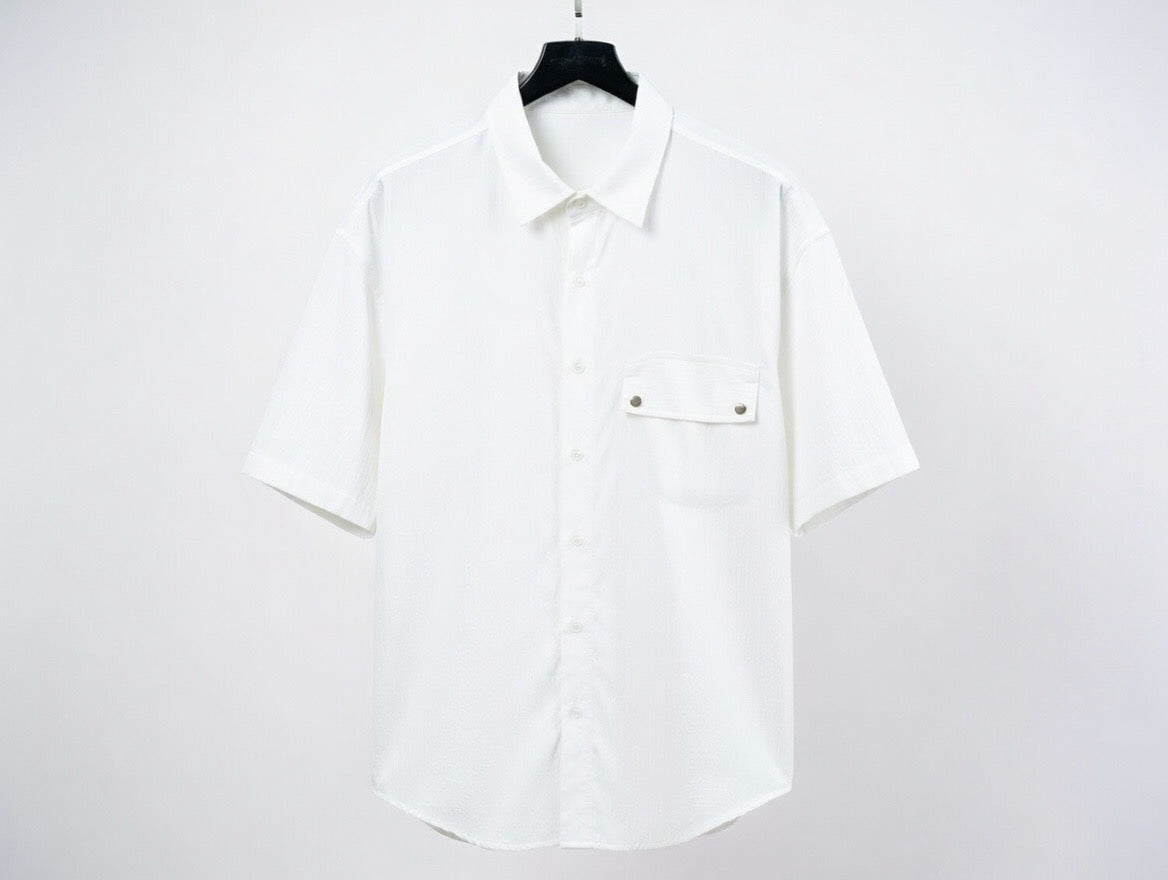 Black Oversized Short Sleeve Button-Down Shirt