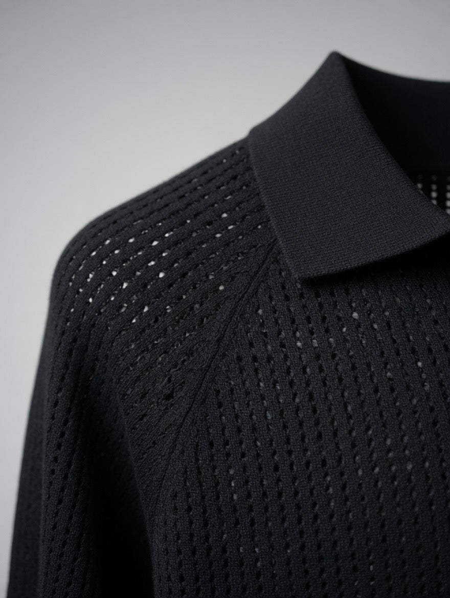 Open-Knit Polo Sweater
