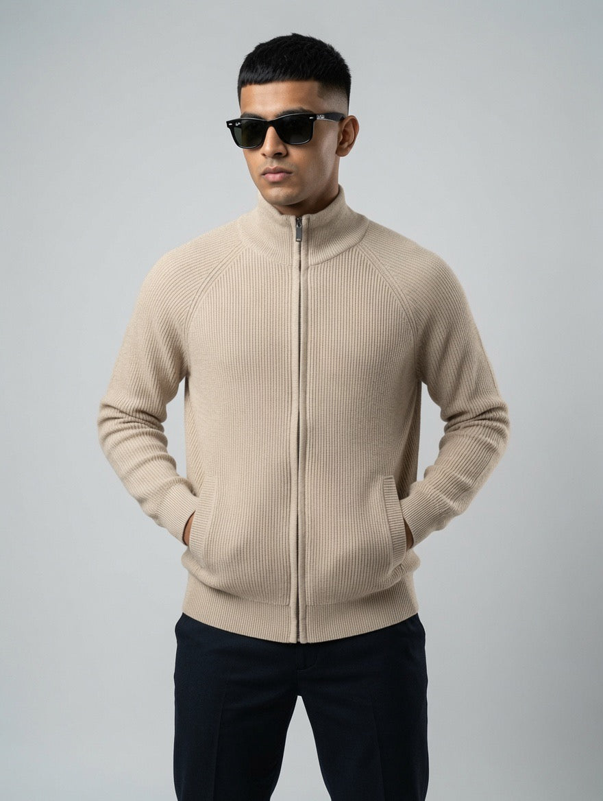Zip-Up Mock Neck Sweater