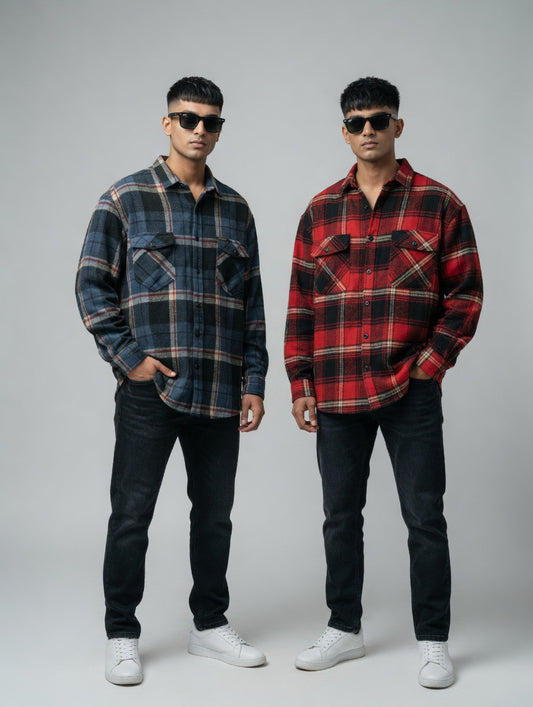 Men’s Teal Plaid Flannel Shirt | Premium Oversized Long Sleeve Button-Down Shirt