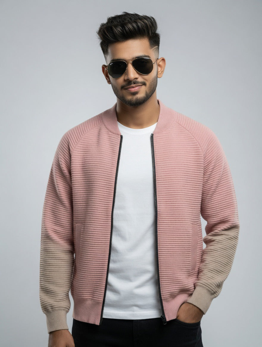Ribbed Zip-Up Bomber Sweater